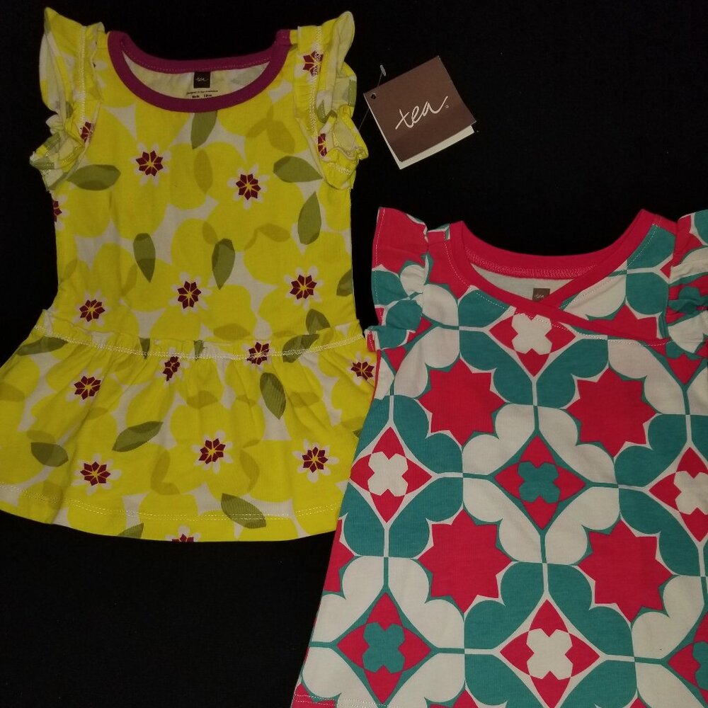 NWT~TEA Collection~TWO Baby Girls Cotton Summer DRESSES~3-6m